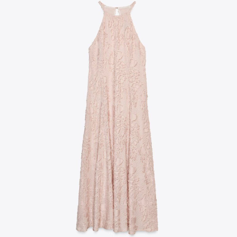 Zara Structured Halter Fray Midi Dress